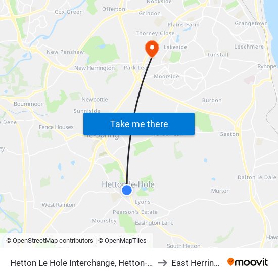 Hetton Le Hole Interchange, Hetton-Le-Hole to East Herrington map