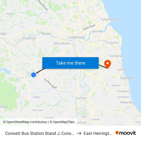 Consett Bus Station Stand J, Consett to East Herrington map