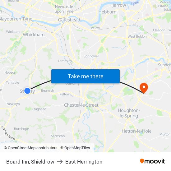 Board Inn, Shieldrow to East Herrington map