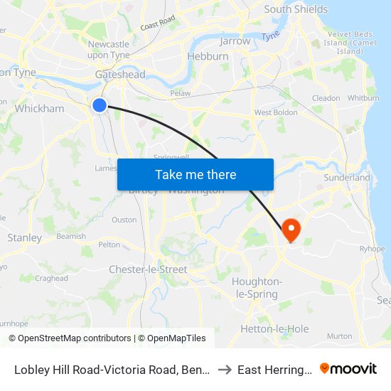 Lobley Hill Road-Victoria Road, Bensham to East Herrington map