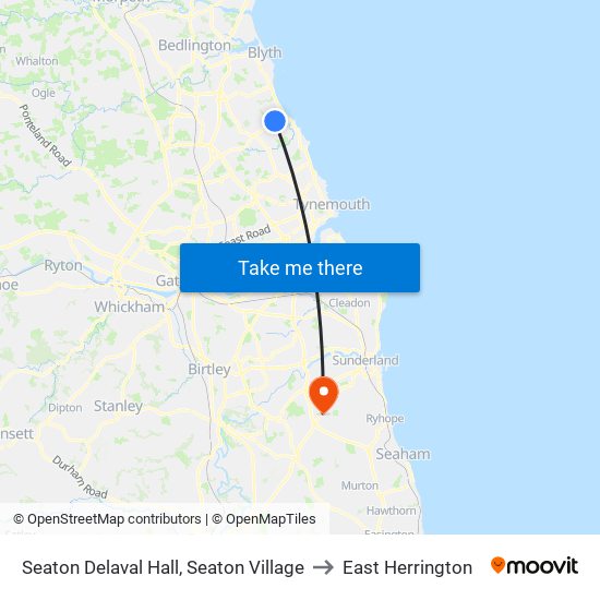 Seaton Delaval Hall, Seaton Village to East Herrington map