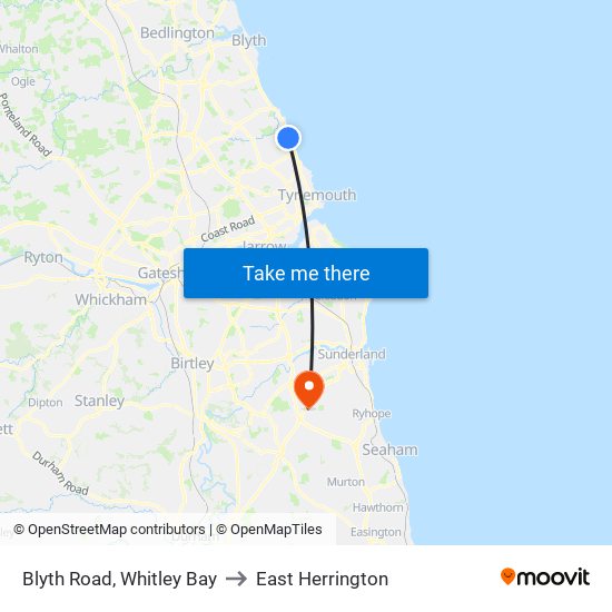 Blyth Road, Whitley Bay to East Herrington map