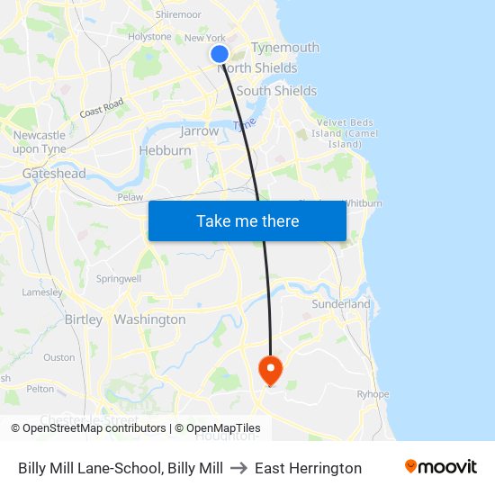 Billy Mill Lane-School, Billy Mill to East Herrington map