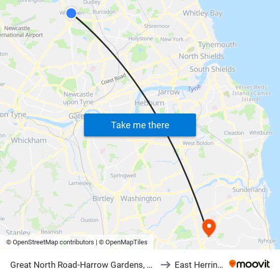 Great North Road-Harrow Gardens, Wideopen to East Herrington map