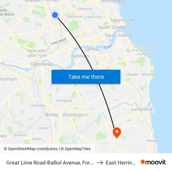 Great Lime Road-Balliol Avenue, Forest Hall to East Herrington map