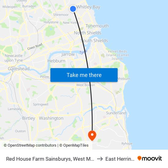 Red House Farm Sainsburys, West Monkseaton to East Herrington map