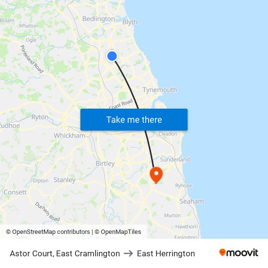 Astor Court, East Cramlington to East Herrington map