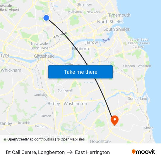 Bt Call Centre, Longbenton to East Herrington map