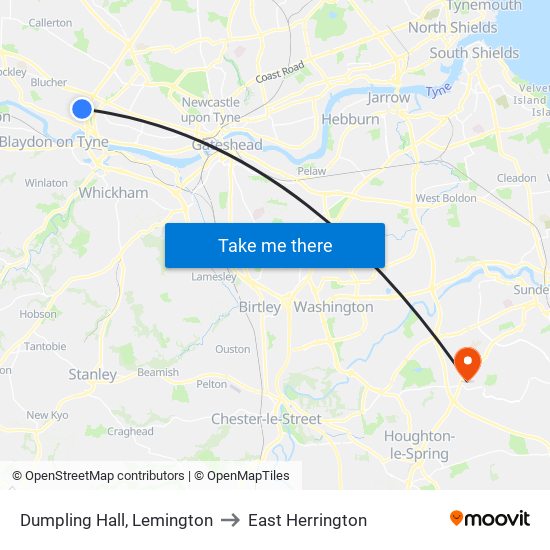 Dumpling Hall, Lemington to East Herrington map