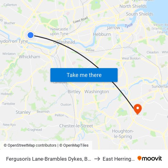 Ferguson's Lane-Brambles Dykes, Benwell to East Herrington map