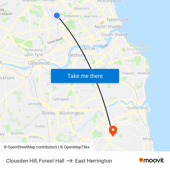 Clousden Hill, Forest Hall to East Herrington map
