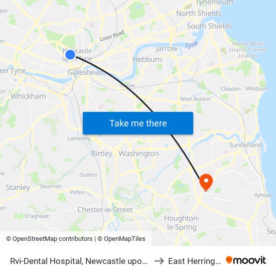 Rvi-Dental Hospital, Newcastle upon Tyne to East Herrington map