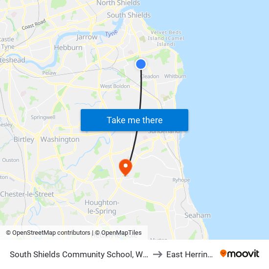 South Shields Community School, Whiteleas to East Herrington map