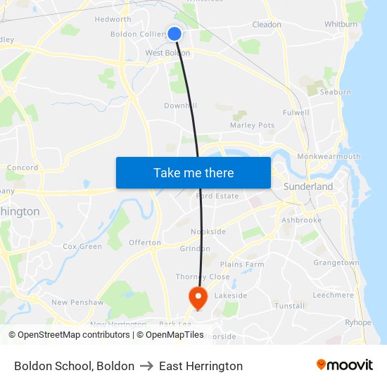 Boldon School, Boldon to East Herrington map