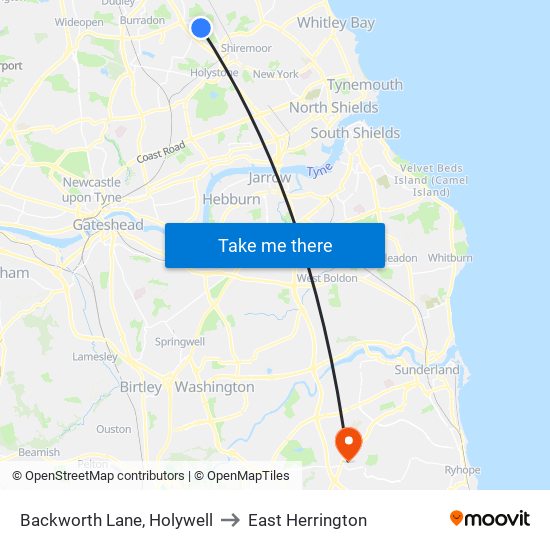 Backworth Lane, Holywell to East Herrington map