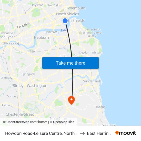 Howdon Road-Leisure Centre, North Shields to East Herrington map