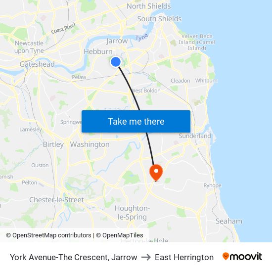 York Avenue-The Crescent, Jarrow to East Herrington map
