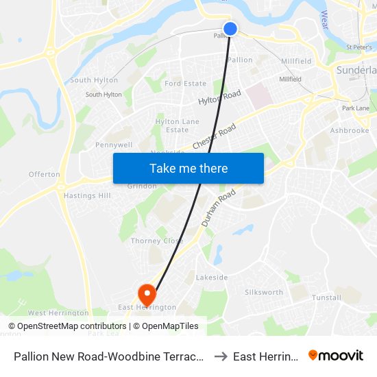 Pallion New Road-Woodbine Terrace, Pallion to East Herrington map