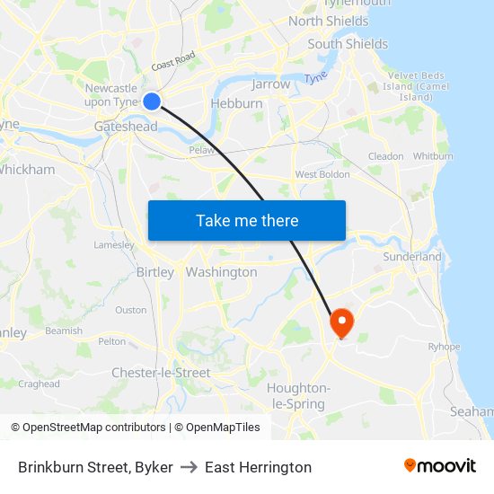 Brinkburn Street, Byker to East Herrington map