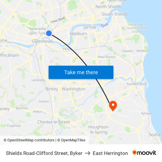 Shields Road-Clifford Street, Byker to East Herrington map