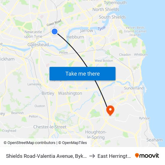 Shields Road-Valentia Avenue, Byker to East Herrington map