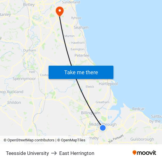 Teesside University to East Herrington map