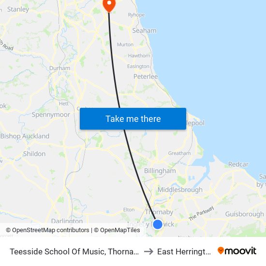 Teesside School Of Music, Thornaby to East Herrington map