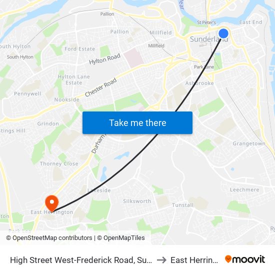 High Street West-Frederick Road, Sunderland to East Herrington map