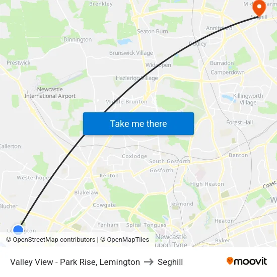 Valley View - Park Rise, Lemington to Seghill map
