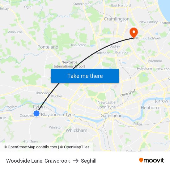 Woodside Lane, Crawcrook to Seghill map