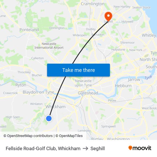 Fellside Road-Golf Club, Whickham to Seghill map