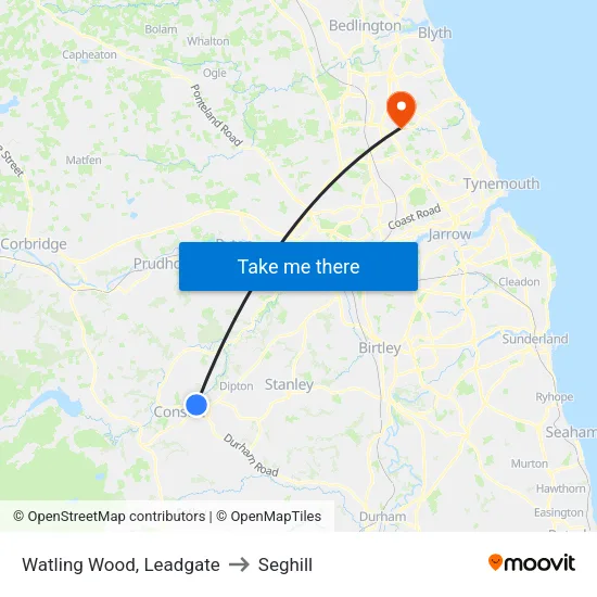 Watling Wood, Leadgate to Seghill map