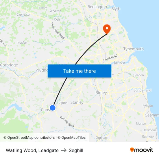 Watling Wood, Leadgate to Seghill map