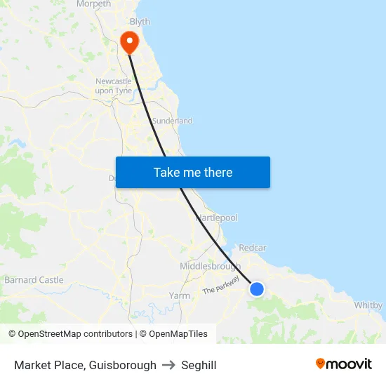 Market Place, Guisborough to Seghill map