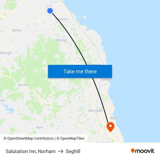 Salutation Inn, Norham to Seghill map