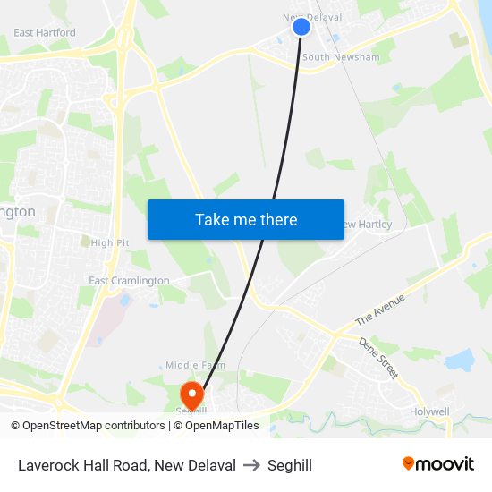 Laverock Hall Road, New Delaval to Seghill map