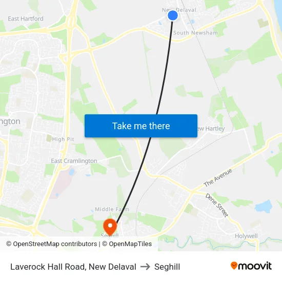 Laverock Hall Road, New Delaval to Seghill map