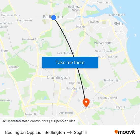 Bedlington Opp Lidl, Bedlington to Seghill map