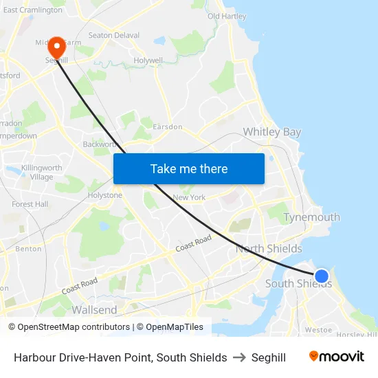 Harbour Drive-Haven Point, South Shields to Seghill map
