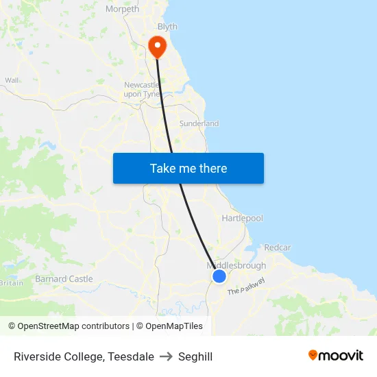 Riverside College, Teesdale to Seghill map