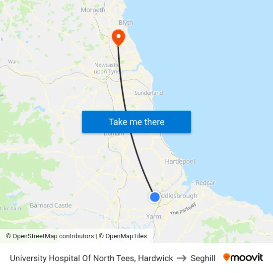 University Hospital Of North Tees, Hardwick to Seghill map