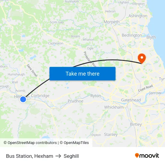 Bus Station, Hexham to Seghill map