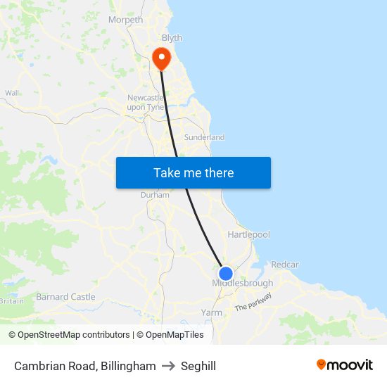 Cambrian Road, Billingham to Seghill map