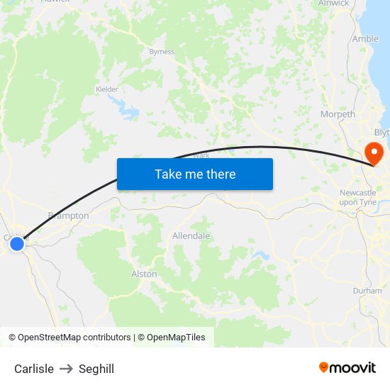 Carlisle to Seghill map