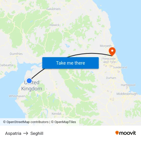 Aspatria to Seghill map