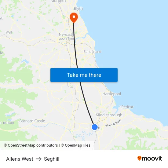 Allens West to Seghill map