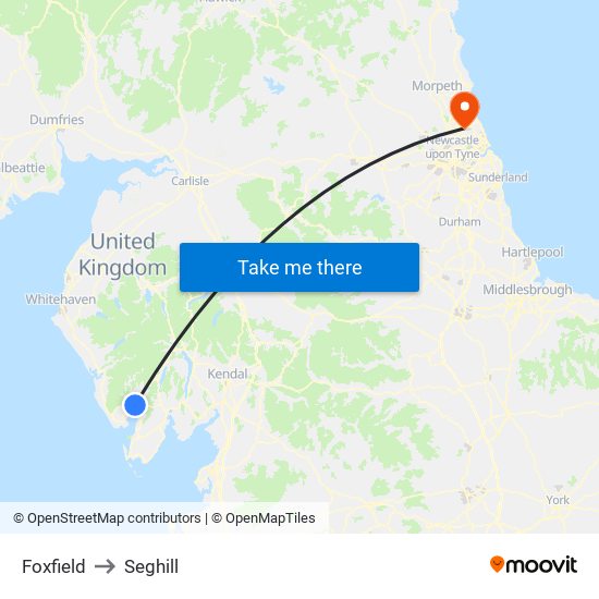 Foxfield to Seghill map