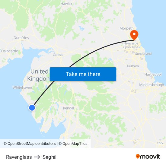 Ravenglass to Seghill map