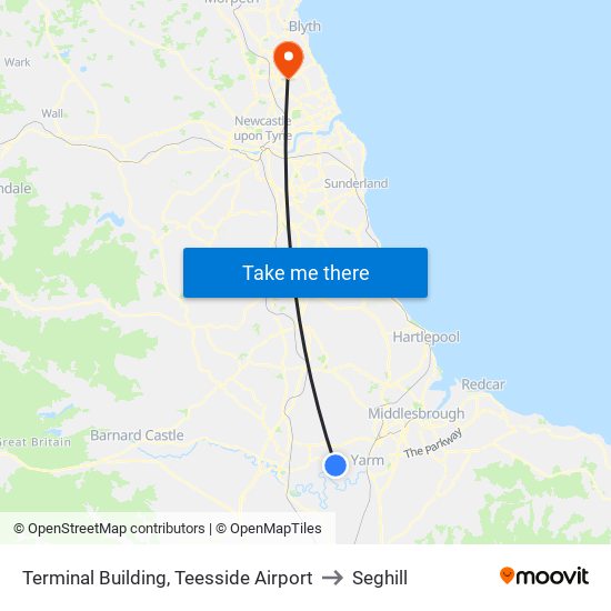 Terminal Building, Teesside Airport to Seghill map