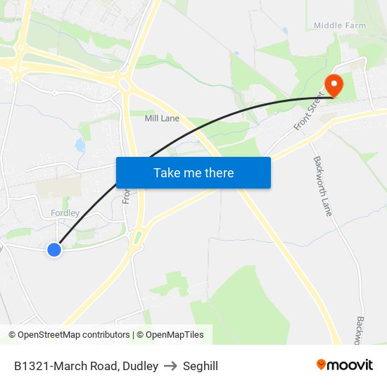 B1321-March Road, Dudley to Seghill map